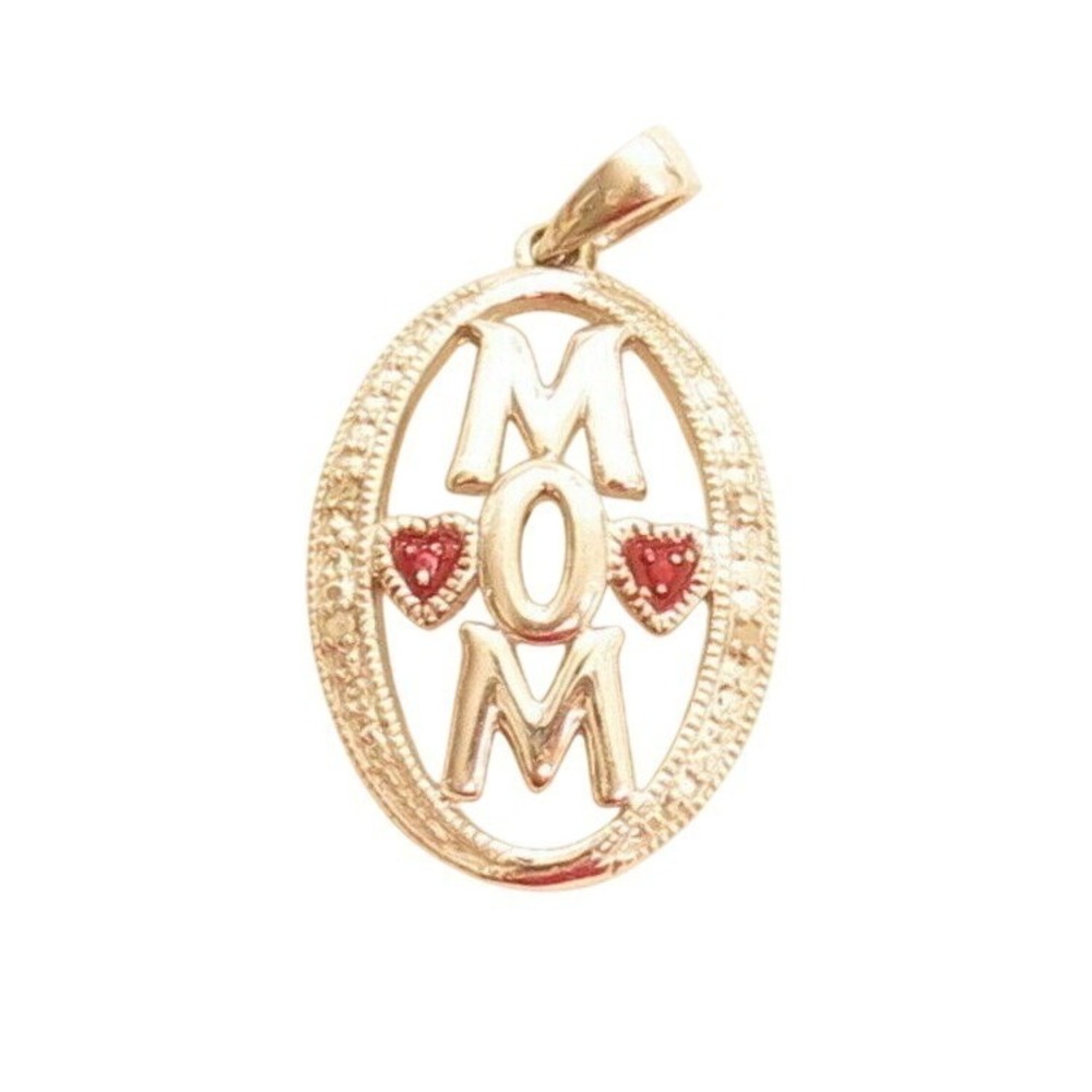 Sterling Silver MOM Beautiful Red Enamel Heart Design Necklace Pendant 925